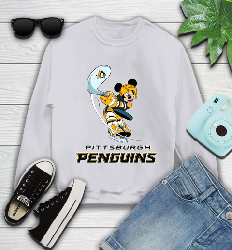 NHL Hockey Pittsburgh Penguins Cheerful Mickey Mouse Shirt Youth Sweatshirt 4