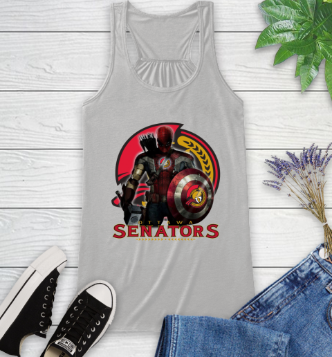 NHL Captain America Thor Spider Man Hawkeye Avengers Endgame Hockey Ottawa Senators Racerback Tank