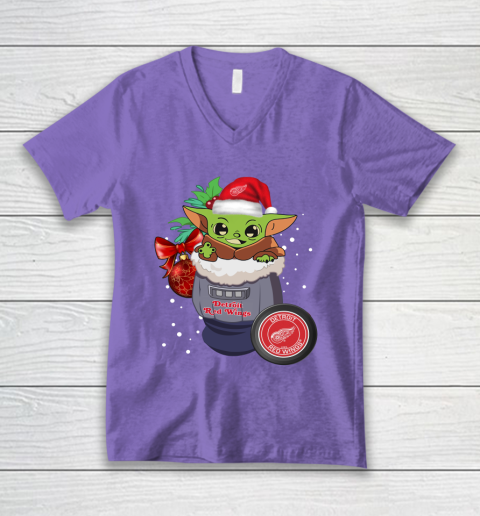 Detroit Red Wings Christmas Baby Yoda Star Wars Funny Happy NHL V-Neck T-Shirt 9