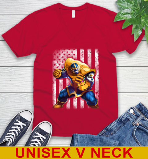 NFL Football Pittsburgh Steelers Thanos Marvel American Flag Shirt V-Neck T-Shirt 6