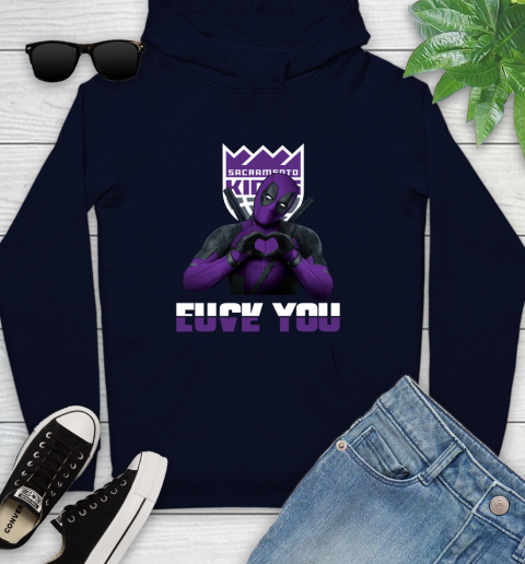 NBA Sacramento Kings Deadpool Love You Fuck You Basketball Sports Youth Hoodie 3