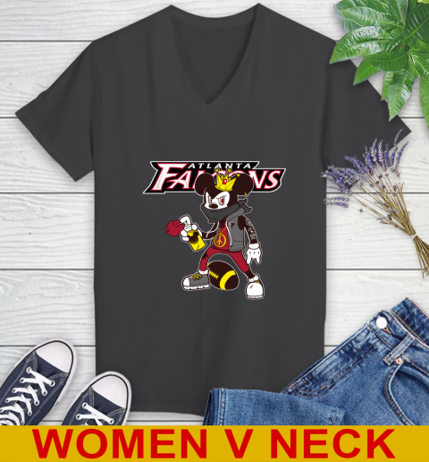 Atlanta Falcons NFL Football Mickey Peace Sign Sports Women's V-Neck T-Shirt 9