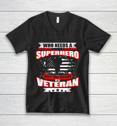 Grandpa Funny Gift Apparel  My Grandpa Is Veteran Vintage Happy Veteran's V-Neck T-Shirt