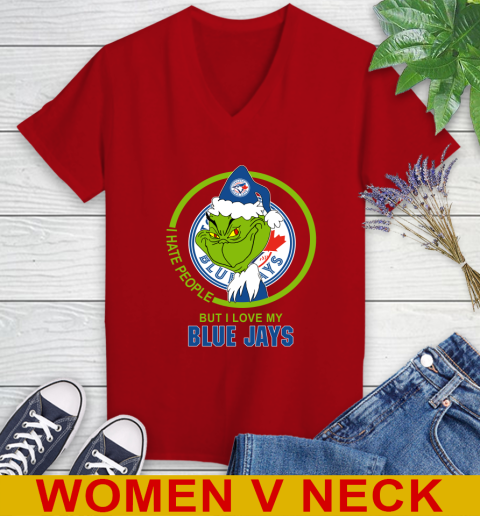 Toronto Blue Jays MLB Christmas Grinch I Hate People But I Love My Favorite Baseball Team Women's V-Neck T-Shirt 12