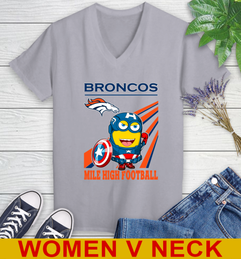 NFL Football Denver Broncos Captain America Marvel Avengers Minion Shirt Women's V-Neck T-Shirt 4