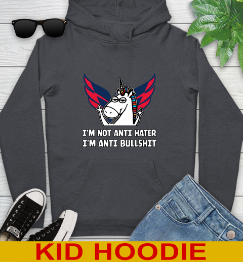 Washington Capitals NHL Hockey Unicorn I'm Not Anti Hater I'm Anti Bullshit Youth Hoodie 9