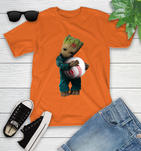 MLB Groot Guardians Of The Galaxy Baseball Sports Cincinnati Reds Youth T-Shirt 7