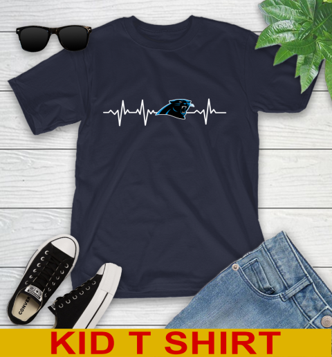 Carolina Panthers NFL Football Heart Beat Shirt Youth T-Shirt 2
