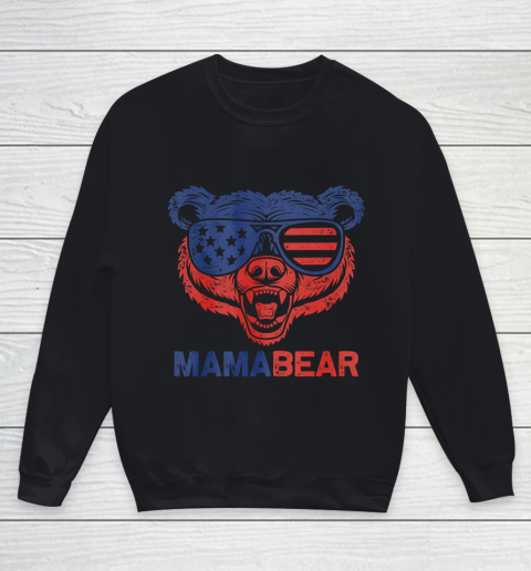 Funny American Flag Mama Bear Tshirt 4th of July Youth Sweatshirt