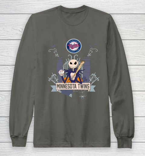 MLB Minnesota Twins Baseball Jack Skellington Halloween Long Sleeve T-Shirt 5