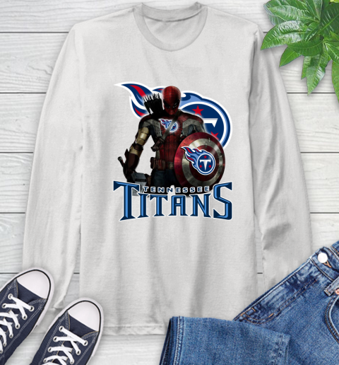 NFL Captain America Thor Spider Man Hawkeye Avengers Endgame Football Tennessee Titans Long Sleeve T-Shirt