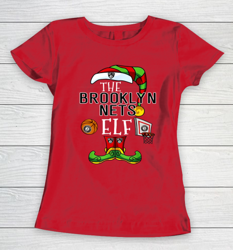 Brooklyn Nets Christmas ELF Funny NBA Women's T-Shirt 9