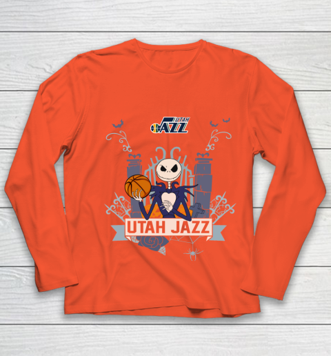 NBA Utah Jazz Basketball Jack Skellington Halloween Youth Long Sleeve 3