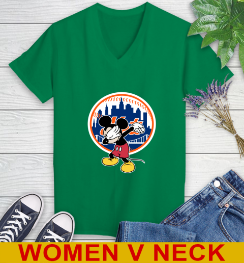 New York Mets MLB Baseball Dabbing Mickey Disney Sports Women's V-Neck T-Shirt 6