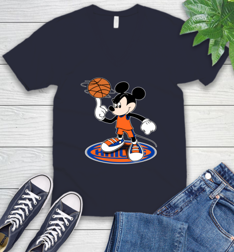 NBA Basketball New York Knicks Cheerful Mickey Disney Shirt V-Neck T-Shirt 3