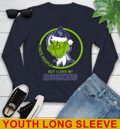 Colorado Rockies MLB Christmas Grinch I Hate People But I Love My Favorite Baseball Team Youth Long Sleeve 3