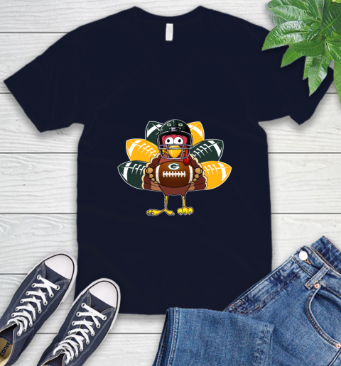 Green Bay Packers Turkey Thanksgiving Day V-Neck T-Shirt 3