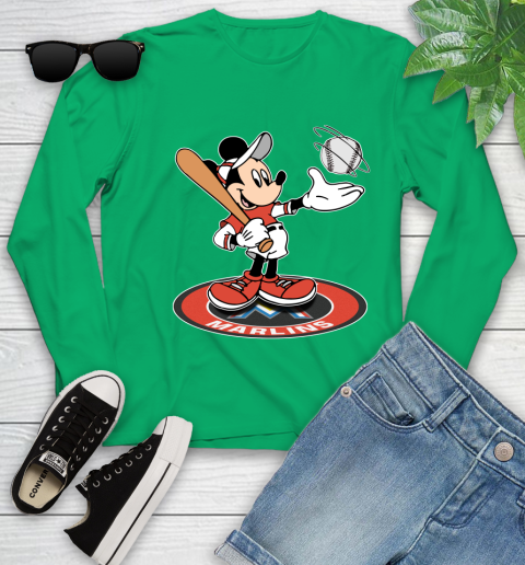 MLB Baseball Miami Marlins Cheerful Mickey Disney Shirt Youth Long Sleeve 6
