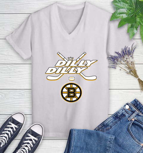 NHL Boston Bruins Dilly Dilly Hockey Sports Women's V-Neck T-Shirt