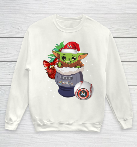Miami Marlins Christmas Baby Yoda Star Wars Funny Happy MLB Youth Sweatshirt 2