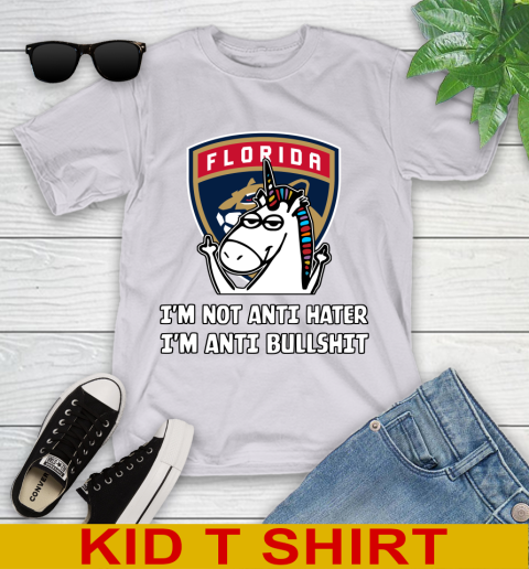Florida Panthers NHL Hockey Unicorn I'm Not Anti Hater I'm Anti Bullshit Youth T-Shirt 5