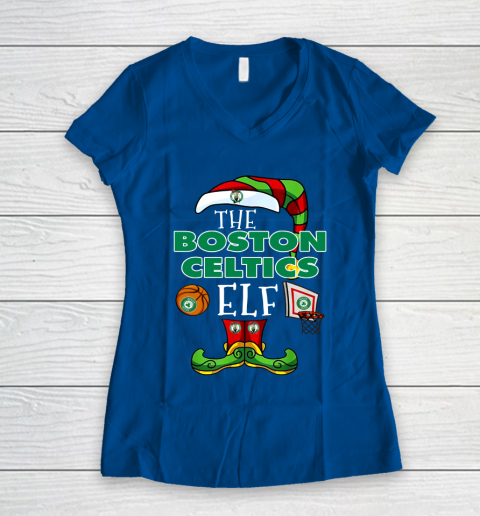 Boston Celtics Christmas ELF Funny NBA Women's V-Neck T-Shirt 7