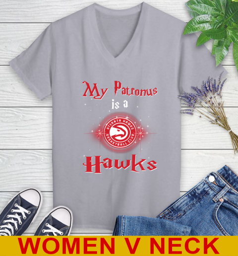 NBA Basketball Harry Potter My Patronus Is A Atlanta Hawks Women's V-Neck T-Shirt 4