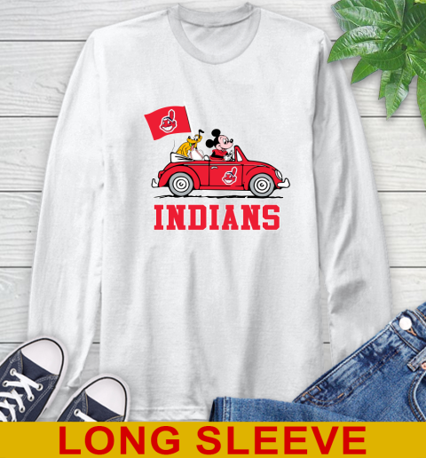 MLB Baseball Cleveland Indians Pluto Mickey Driving Disney Shirt Long Sleeve T-Shirt