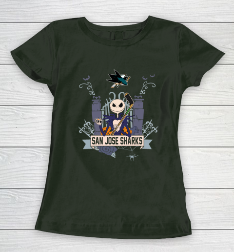 NHL San Jose Sharks Hockey Jack Skellington Halloween Women's T-Shirt 4