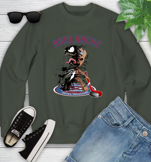 NHL Colorado Avalanche Hockey Venom Groot Guardians Of The Galaxy Youth Sweatshirt 10