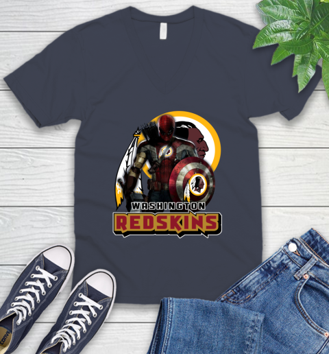 NFL Captain America Thor Spider Man Hawkeye Avengers Endgame Football Washington Redskins V-Neck T-Shirt 9