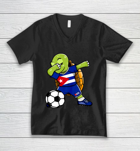 Dabbing Turtle Cuba Soccer Fans Jersey Cuban Football Lover V-Neck T-Shirt