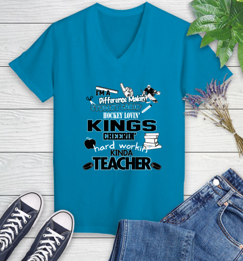 Los Angeles Kings NHL I'm A Difference Making Student Caring Hockey Loving Kinda Teacher Women's V-Neck T-Shirt 7