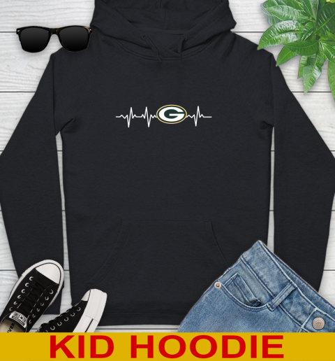 Green Bay Packers NFL Football Heart Beat Shirt Youth Hoodie