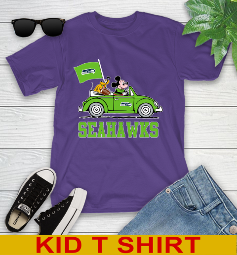 NFL Football Seattle Seahawks Pluto Mickey Driving Disney Shirt Youth T-Shirt - Image 5