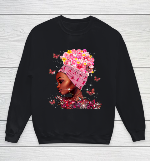 In October We Wear Pink Black Woman Breast Cancer Awareness Youth Sweatshirt