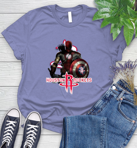 Houston Rockets NBA Basketball Captain America Thor Spider Man Hawkeye Avengers Women's T-Shirt 11