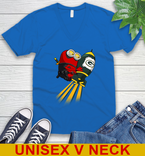 NFL Football Green Bay Packers Deadpool Minion Marvel Shirt V-Neck T-Shirt 5