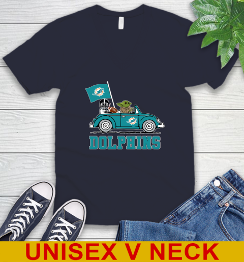 NFL Football Miami Dolphins Darth Vader Baby Yoda Driving Star Wars Shirt V-Neck T-Shirt 3