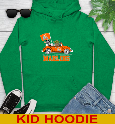 MLB Baseball Miami Marlins Darth Vader Baby Yoda Driving Star Wars Shirt Youth Hoodie 8