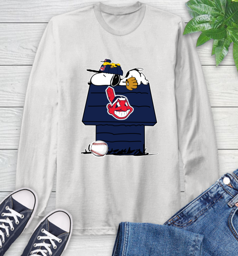 MLB Cleveland Indians Snoopy Woodstock The Peanuts Movie Baseball T Shirt Long Sleeve T-Shirt