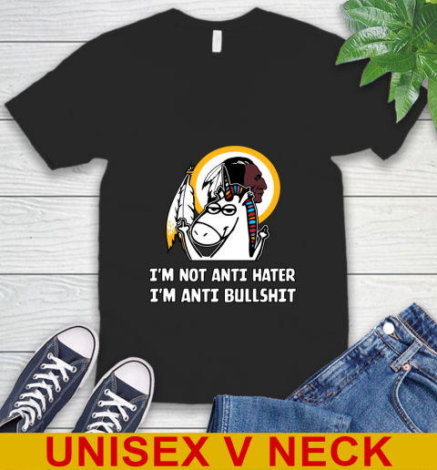 Washington Redskins NFL Football Unicorn I'm Not Anti Hater I'm Anti Bullshit V-Neck T-Shirt 2