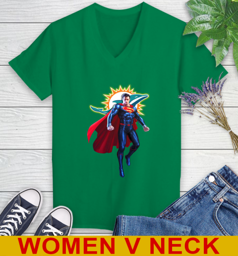 NFL Superman DC Sports Football Miami Dolphins Women's V-Neck T-Shirt 6