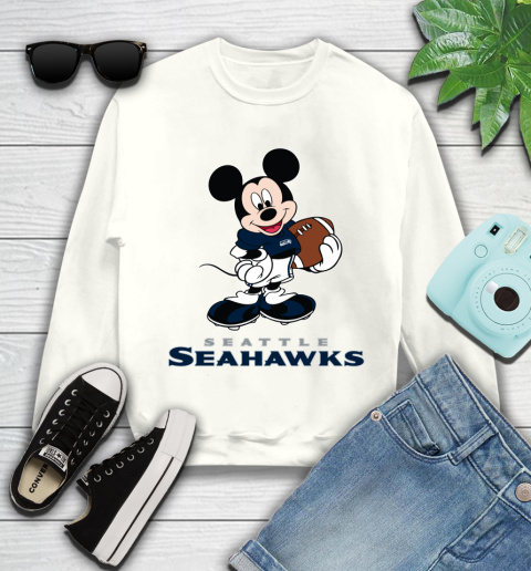 NFL Football Seattle Seahawks Cheerful Mickey Mouse Shirt Youth Sweatshirt 2