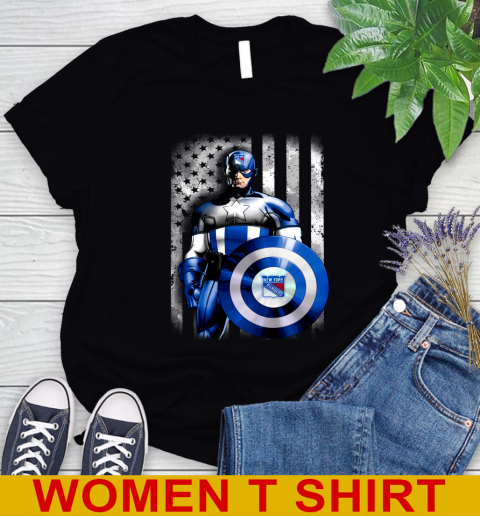 New York Rangers NHL Hockey Captain America Marvel Avengers American Flag Shirt Women's T-Shirt