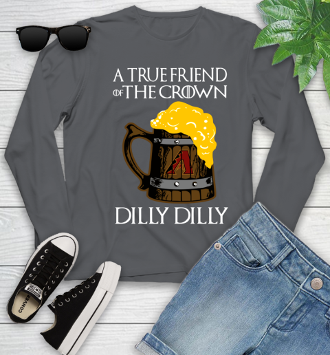 MLB Arizona Diamondbacks A True Friend Of The Crown Game Of Thrones Beer Dilly Dilly Baseball Youth Long Sleeve 9