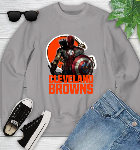 NFL Captain America Thor Spider Man Hawkeye Avengers Endgame Football Cleveland Browns Youth Sweatshirt 4