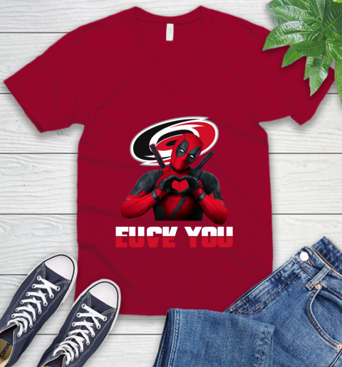 NHL Carolina Hurricanes Deadpool Love You Fuck You Hockey Sports V-Neck T-Shirt 7