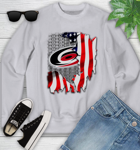 Carolina Hurricanes NHL Hockey American Flag Youth Sweatshirt 4 Carolina Hurricanes NHL Hockey American Flag Youth Sweatshirt - Image 4