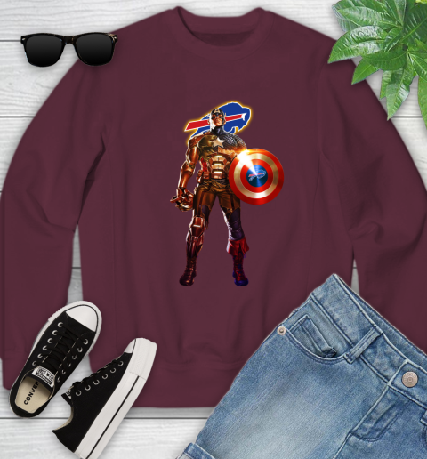 NFL Captain America Marvel Avengers Endgame Football Sports Buffalo Bills Youth Sweatshirt 5